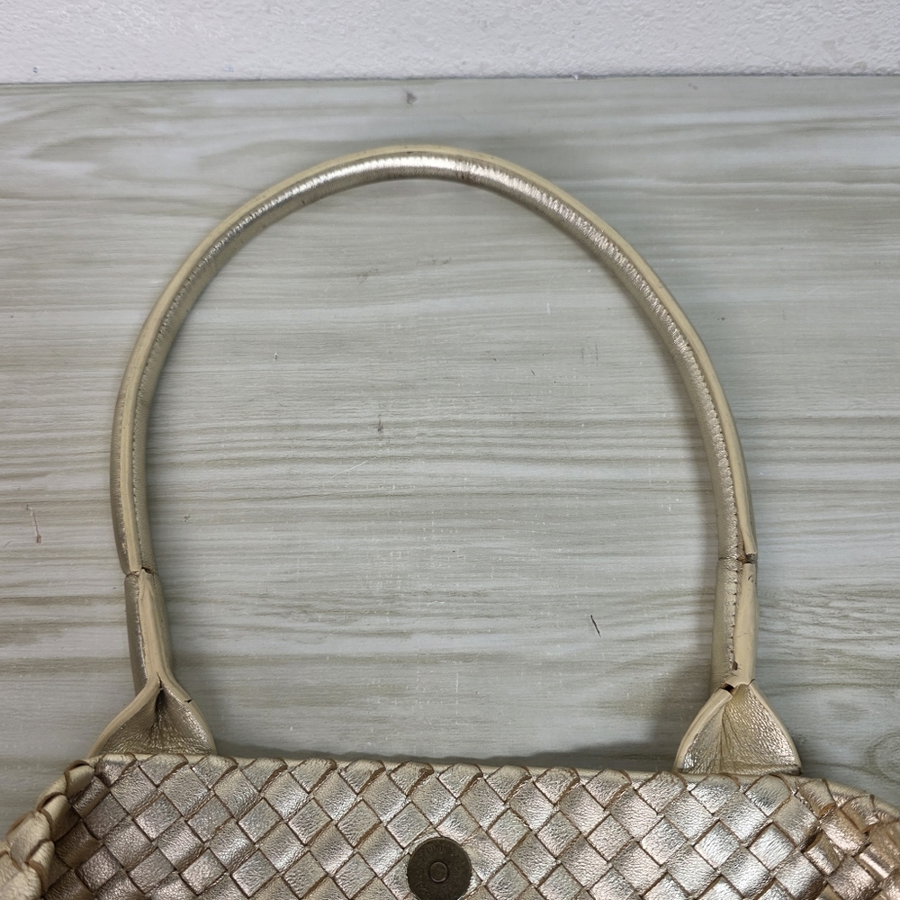 Cochni Italian Leather Goldtone XL Weave Tote Shoulder Bag - Picture 12 of 13